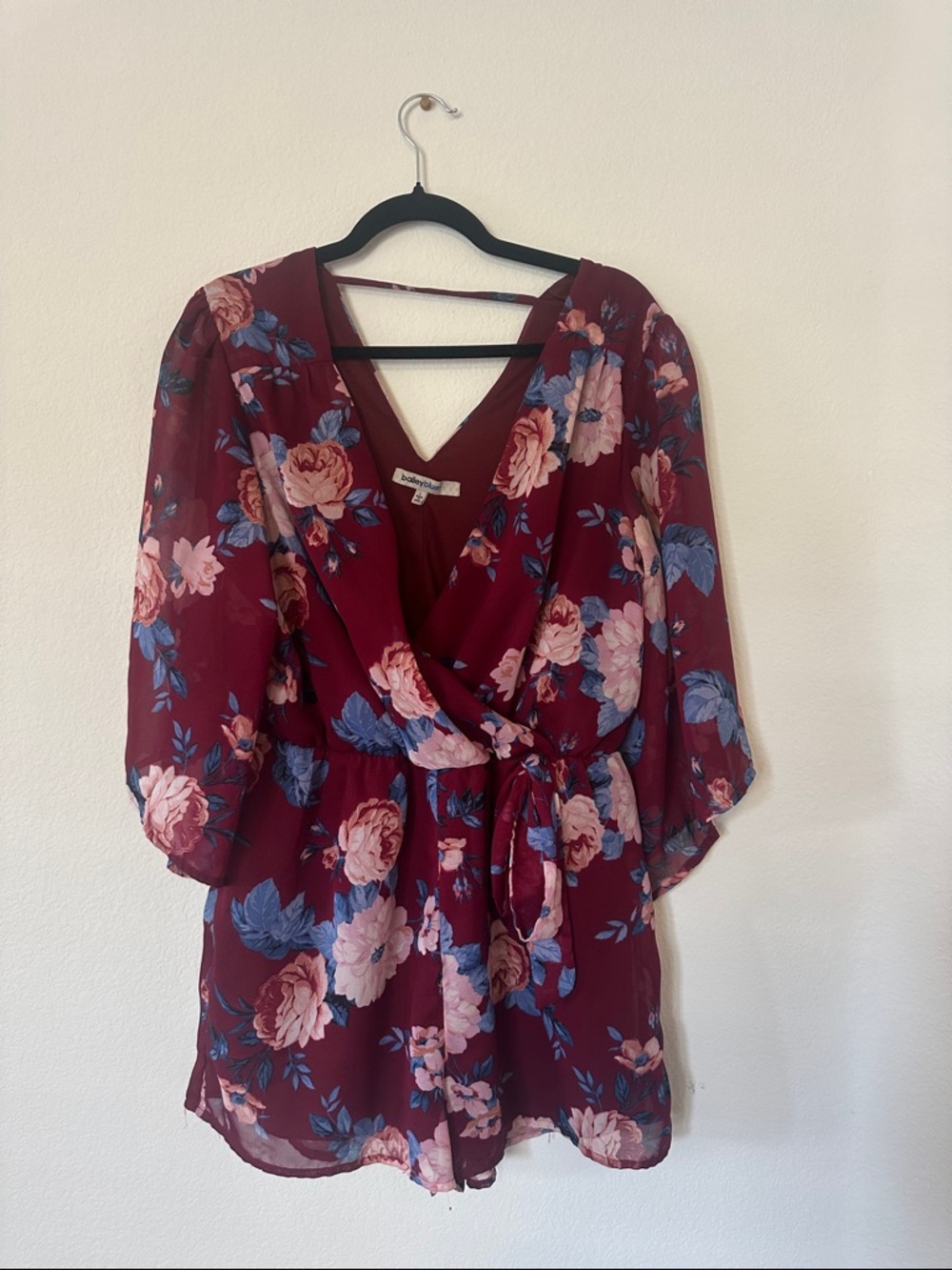 bailey blue Burgundy Floral Wrap Dress